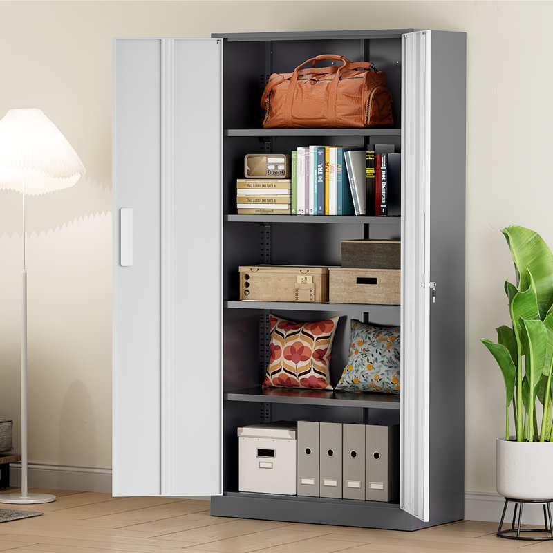 Armoire de rangement simple en acier avec serrure (H 72 po x l 32 po x P 16 po), Gris / Blanc