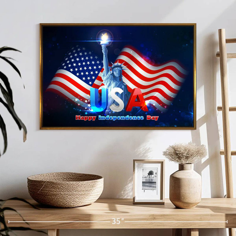 Statue de la liberté, drapeau des États-Unis, 25 po x 17 po, Cadre flottant doré