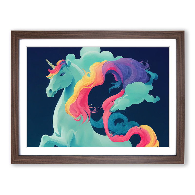 Wonderful Unicorn - Single Picture Frame Painting, 25cm H x 34cm W x 2cm D, Walnut