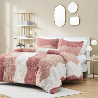 Très grand / très grand housse de couette en fausse fourrure ombrée très grand, 2 taies décoratives, avec étiquette, fermeture à boutons et attaches intérieures pour très grand lit