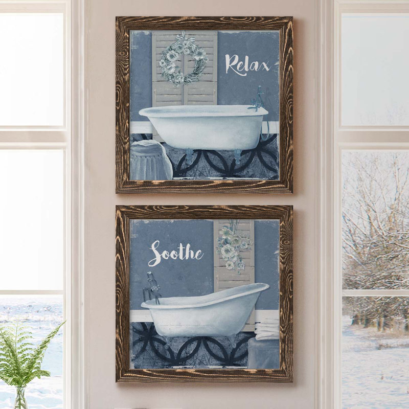 Relax - ensemble de 2 impressions sur toile, Toile avec cadre en noyer, H 17 po x l 34 po x P 1,5 po