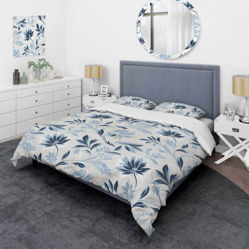Serene Monotones - Ensemble de housse de couette à motif floral - Microfibre de polyester
