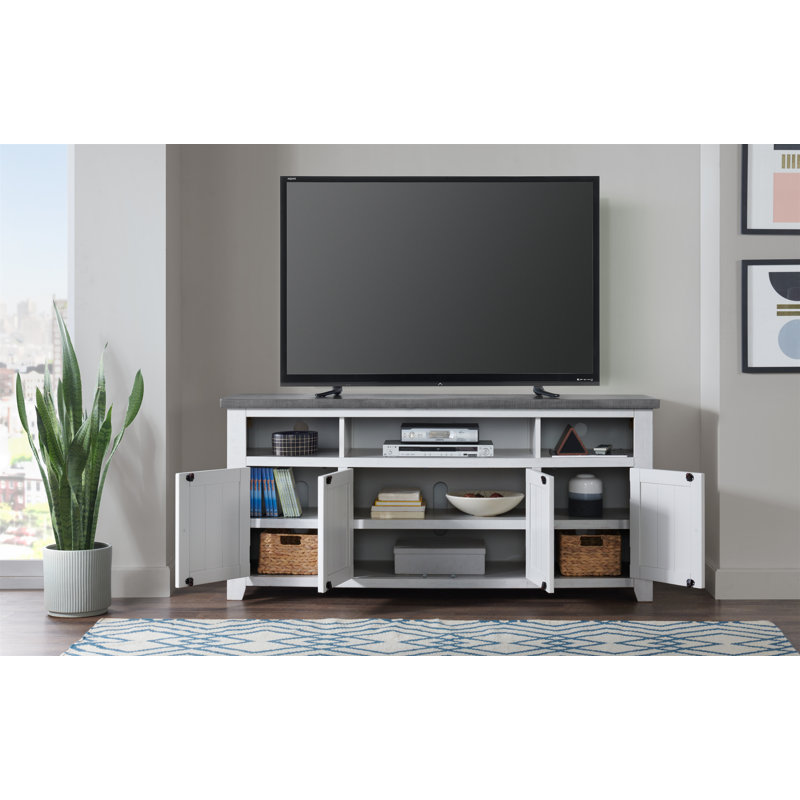 Worden 65" TV Stand with Storage, White Stain/Gray