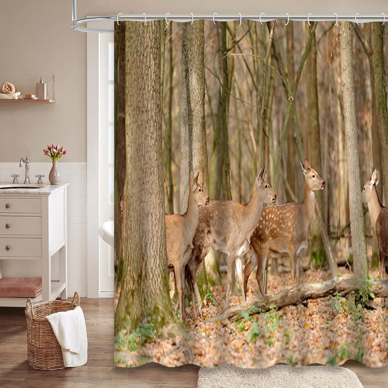 Rideau de douche cerf brun avec 12 crochets, L 72 po x l 84 po