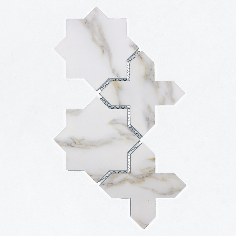Tuscan Design 6" x 6" Glass Novelty Mosaic Wall Tile, Calacatta Gold/Gray Veins
