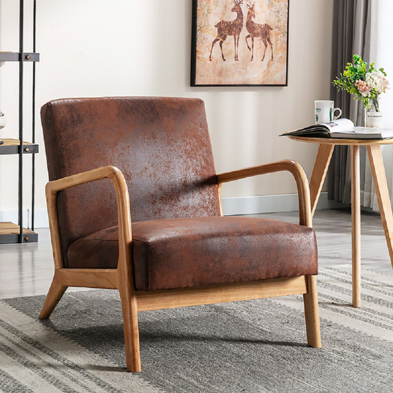 Chaise rembourrée en microfibre de style rétro, Microfibres brunes