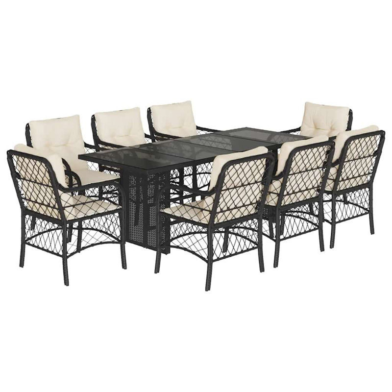  Ensemble de salle à manger de jardin noir, blanc crème, 8, Noir, Blanc