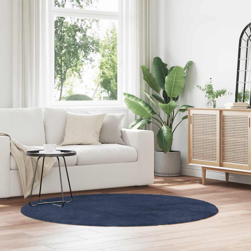 Shaggy Rug High Pile NAVARRA Navy Polyester, Round 160cm