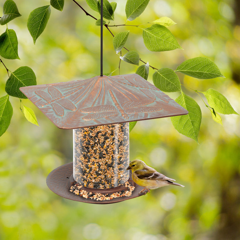 Dragonfly Tube Bird Feeder, Copper Verdi
