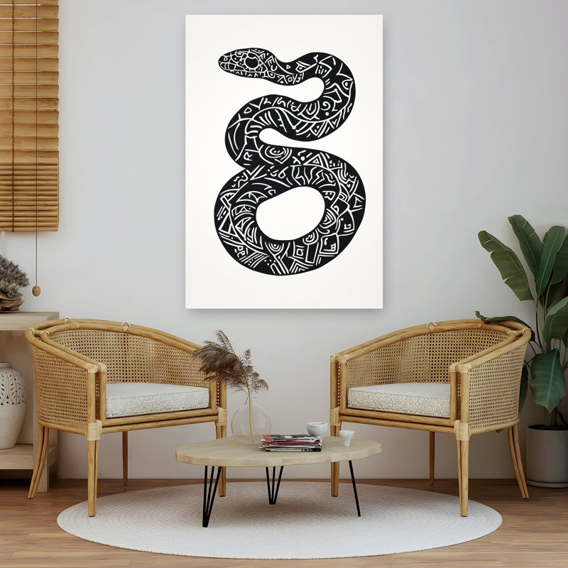 Coiled Tribal Snake Abstract Mystical Contemporary Snake Wall Art Print 1 Piece Wrapped Canvas Wall Art