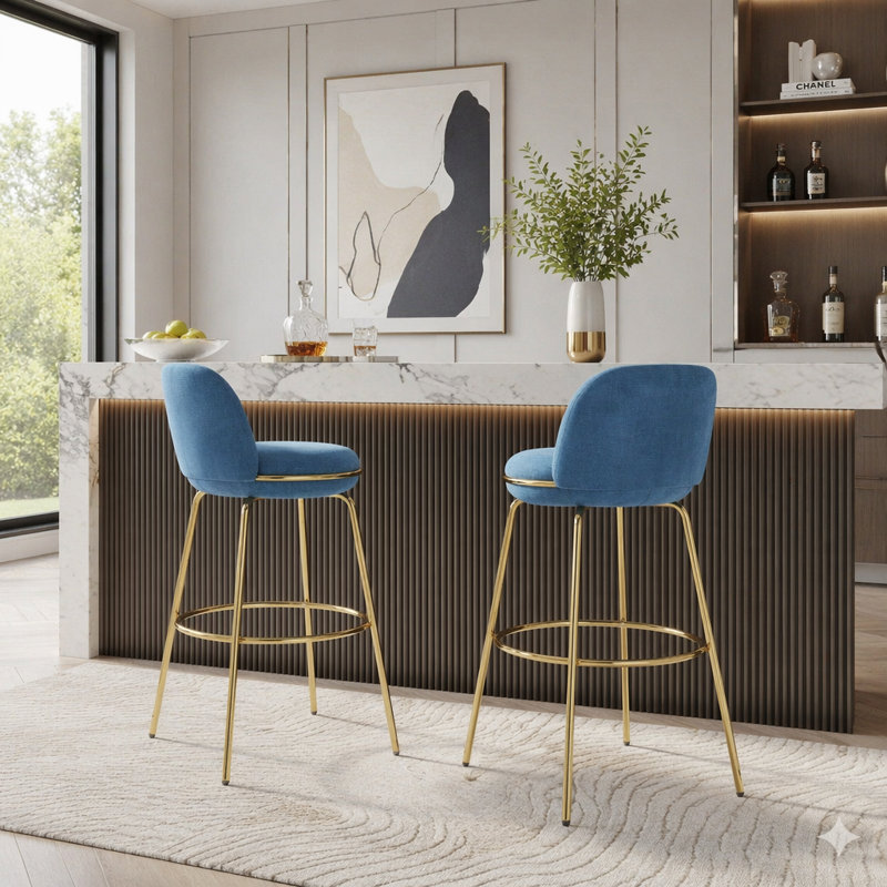 Tabouret de bar intérieur en métal, Blue,Gold
