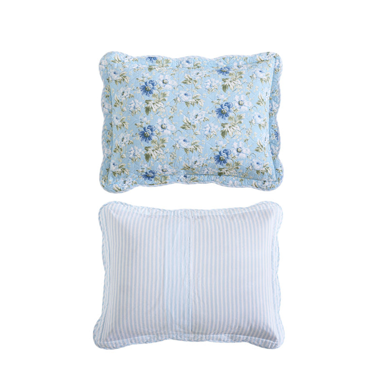 Ensemble de courtepointe réversible en coton standard Victoria, Bleu, Courtepointe pour grand lit + 2 taies décoratives