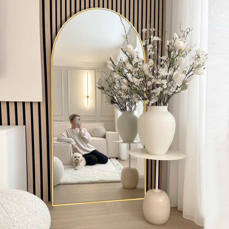 Large Arch Full Length Mirror with 3 Mounting Method, Gold, 71" x 28"