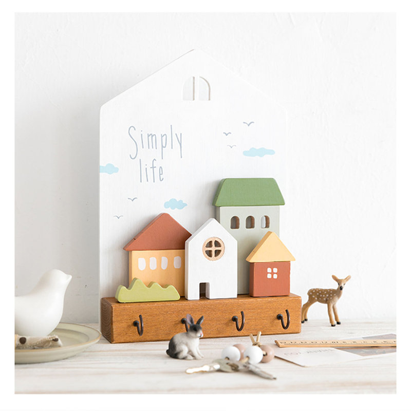Solid Wood Wall Organizer with Key Hooks