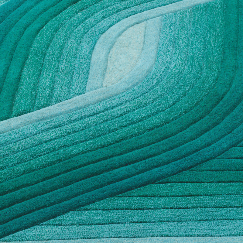 Flow Hand Tufted Wool Geometric Area Rug in Aqua