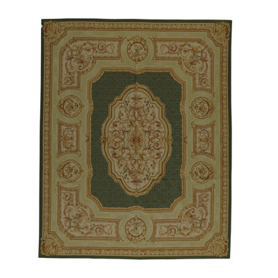 Tapis brun / vert de grande qualité noué à la main Aubusson
