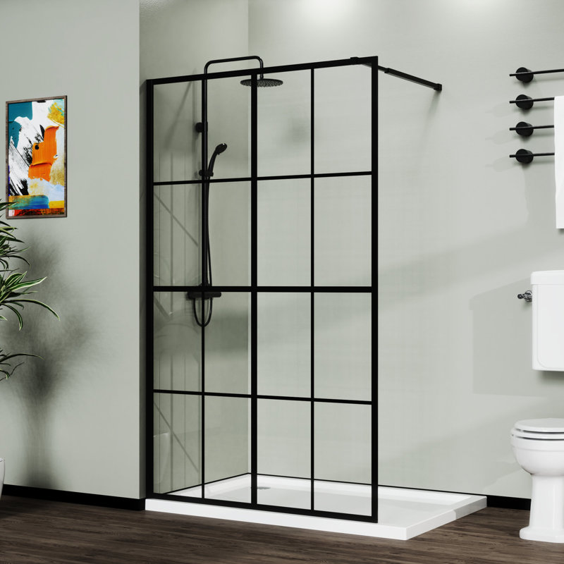 Écran de douche 46 po x 72 po noir pour porte en verre trempé, cadre de support supérieur fiable