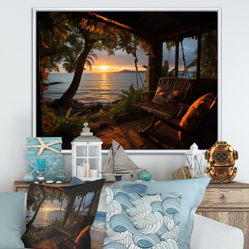 «Alisse Beach Tropical Vibes», impression sur toile, Cadre flottant blanc, H 34 po x l 44 po x P 1,5 po