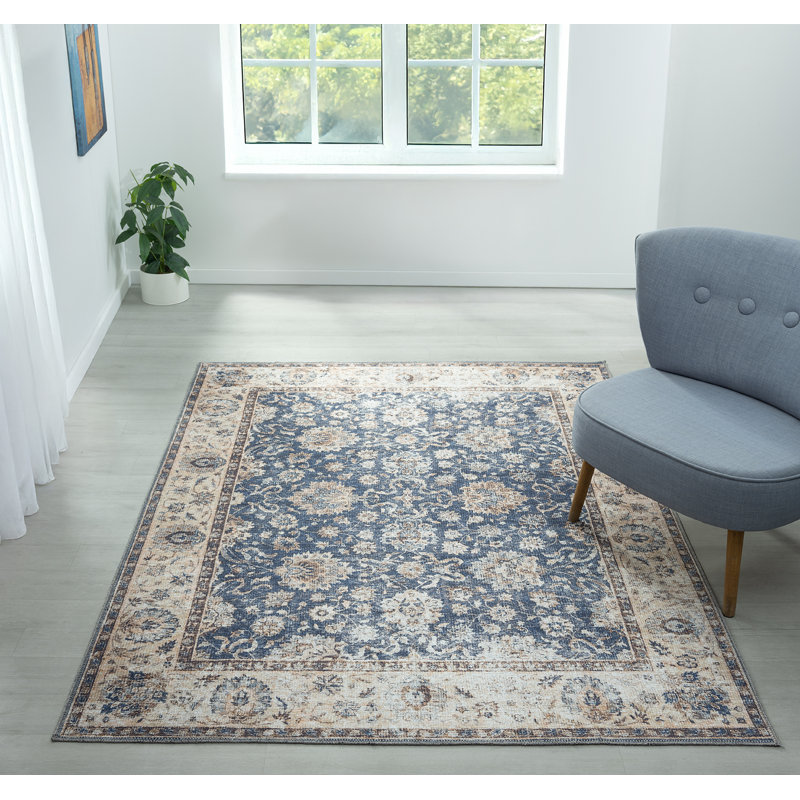 Tapis bleu lavable Remington, Rectangle 5 pi 3 po x 7 pi 3 po