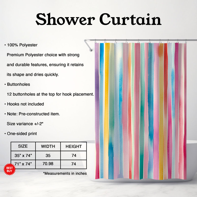 Rideaux de douche 1 pièce, H 74 po x l 71 po, Arc-en-ciel coloré