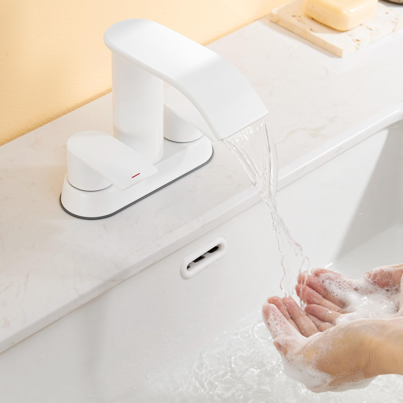 4 in. Centerset Double Handle Waterfall Spout Bathroom Sink Faucet with Pop-up Drain (2 Pack), White