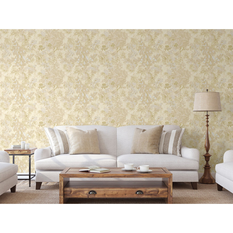 Papier peint à motif floral botanique à feuilles l 41,7 po x H 614 po Feuilles, Crème