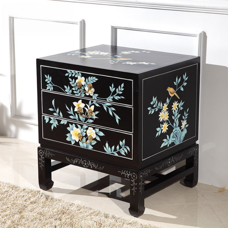 Black Hand-Painted Three-Drawer Accent Chest