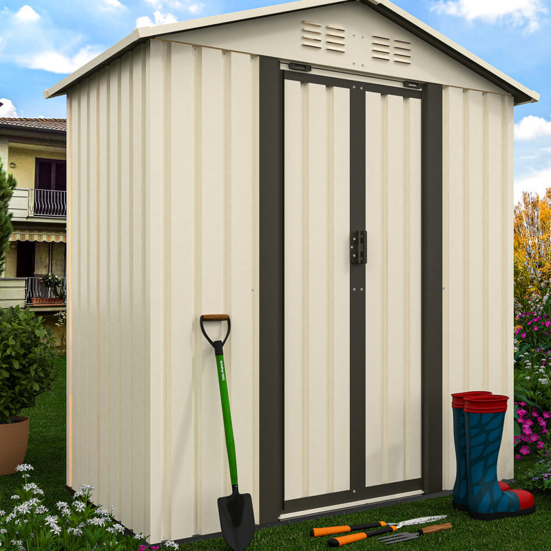 Remise pour outils de jardin 5X3, structure en alliage d'aluminium pour une performance durable, couleur blanc crème, nouveau design avec look moderne, outils intérieurs spacieux, conception ventilée et imperméable, vient
