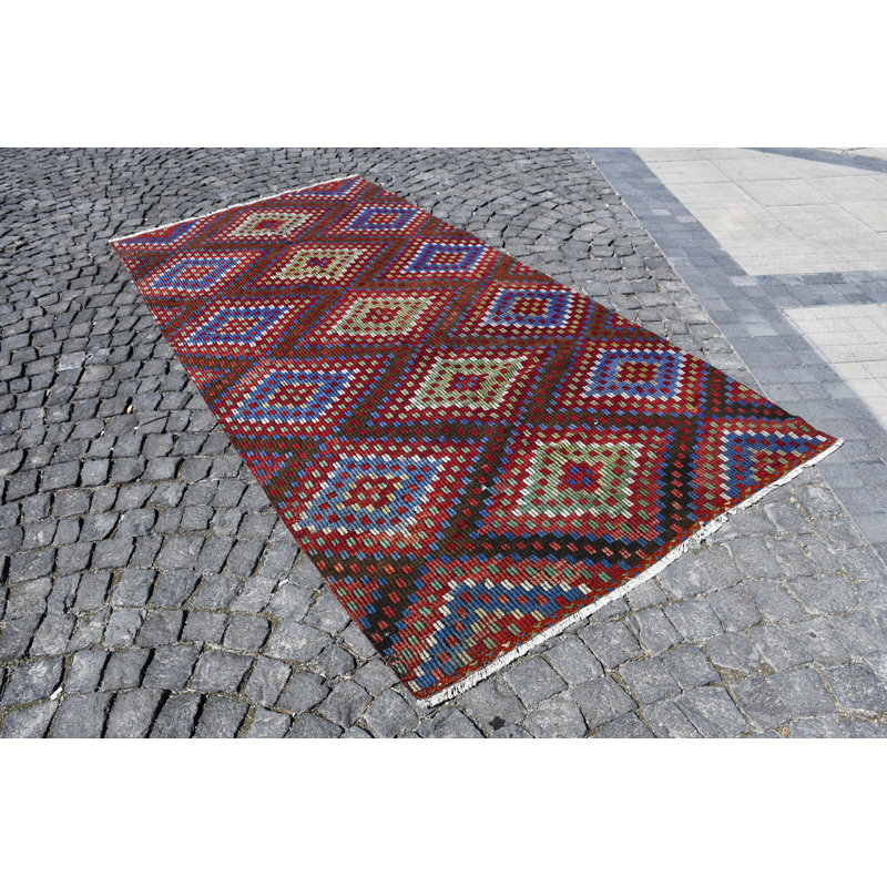 Tapis turc Oushak fabriqué à la main avec motifs rouge vif, inclus brun / rouge