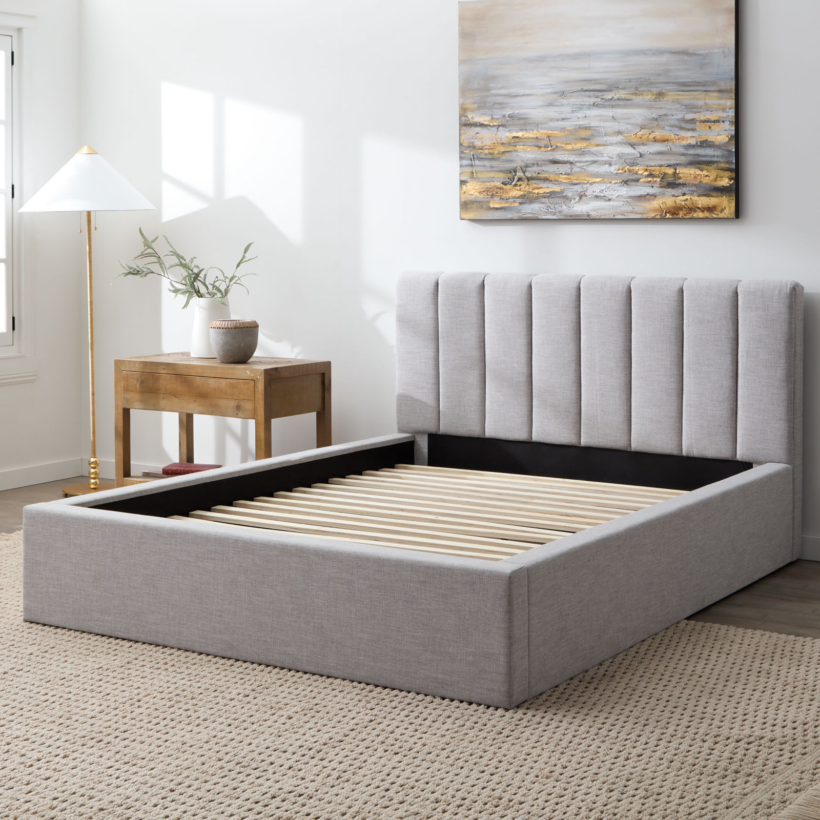 Delmar Linen Upholstered Bed, King, Selene White