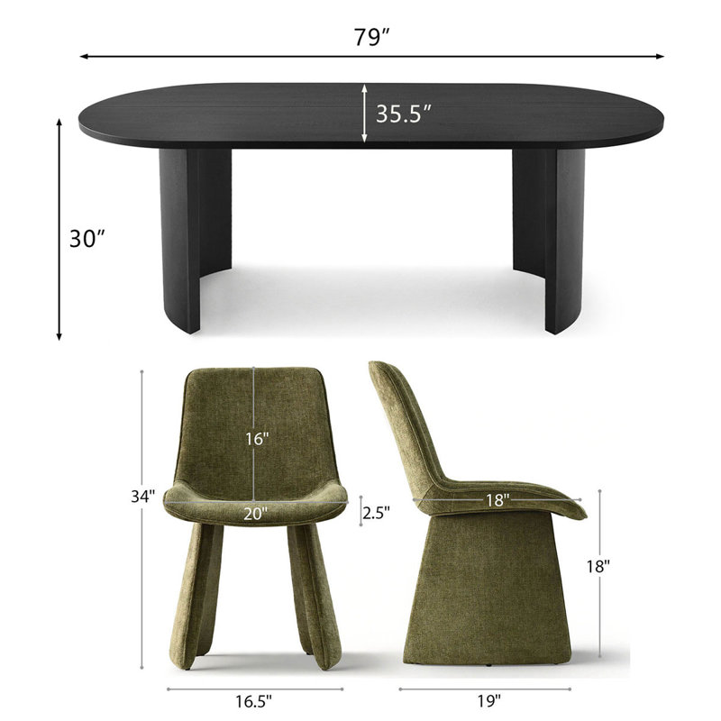 7-Piece Modern Oval Dining Table Set, Green