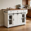 Îlot de cuisine roulant de style ferme de 147 cm (58 po) avec rangement, porte coulissante de style grange et panneau latéral en métal ajouré, 5 roulettes, étagère à épices et porte-verres, table d'îlot rabattable pour la cuisine, blanc