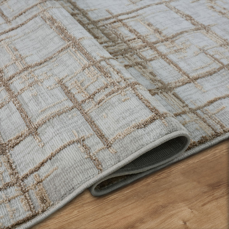 Farley Brown & Beige Striped High-Low Modern Rug, Brown/Beige, 10'0" x 14'0"