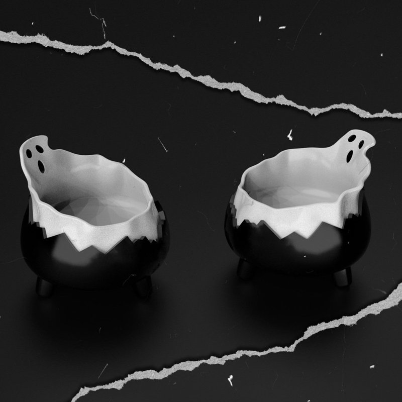 Ghost Cat Water Fountain & Gothic Cat Bowl Set