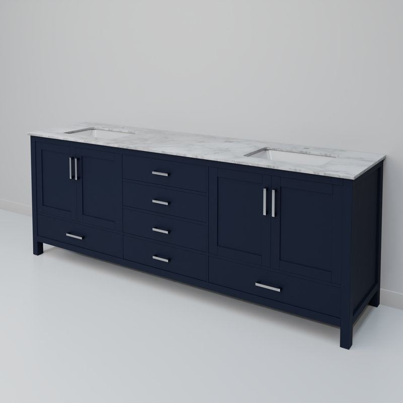 Jacques 80" Double Bathroom Vanity Set, Navy Blue, White Carrara Marble