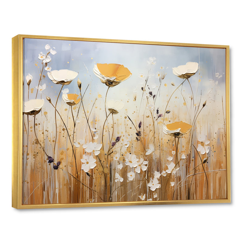 Élégance florale beige IV, Cadre photo argenté, H 24 po x l 32 po