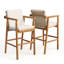 Ensemble de 2 tabourets de bar à hauteur de comptoir d'extérieur, tabourets de patio en bois d'acacia avec dossier, accoudoirs et coussins amovibles beiges