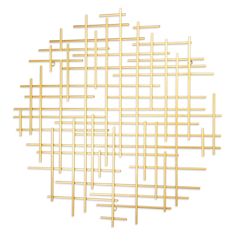 Abstract Lines Round Hanging Dimensional Sculpture, Gold, 30" H x 29.75" W x 1.25" D