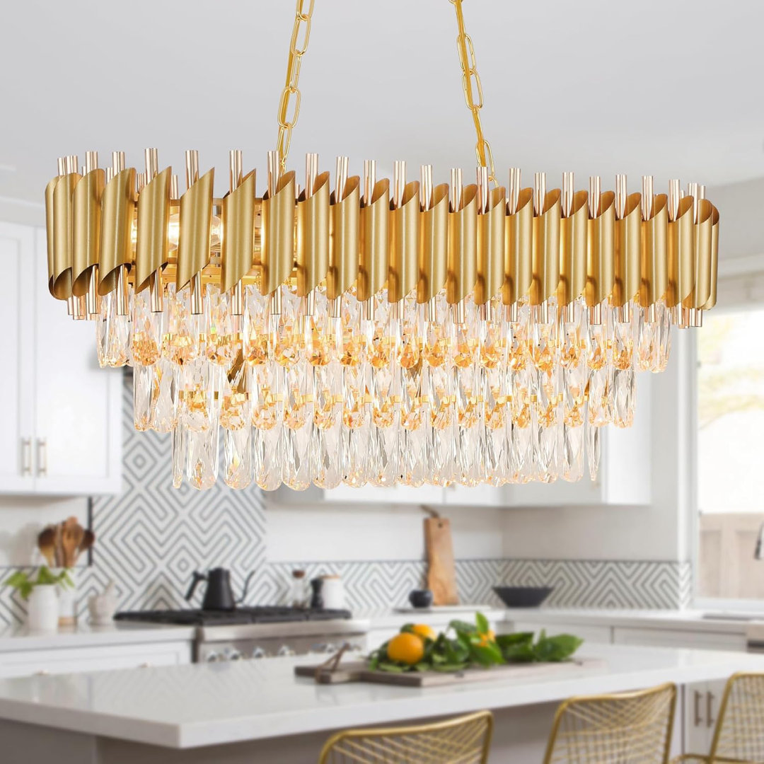 31.4" Luxury Dual-Tone Gold/Rose Gold Oval Crystal Chandelier, E14 Base, Bulb Excluded