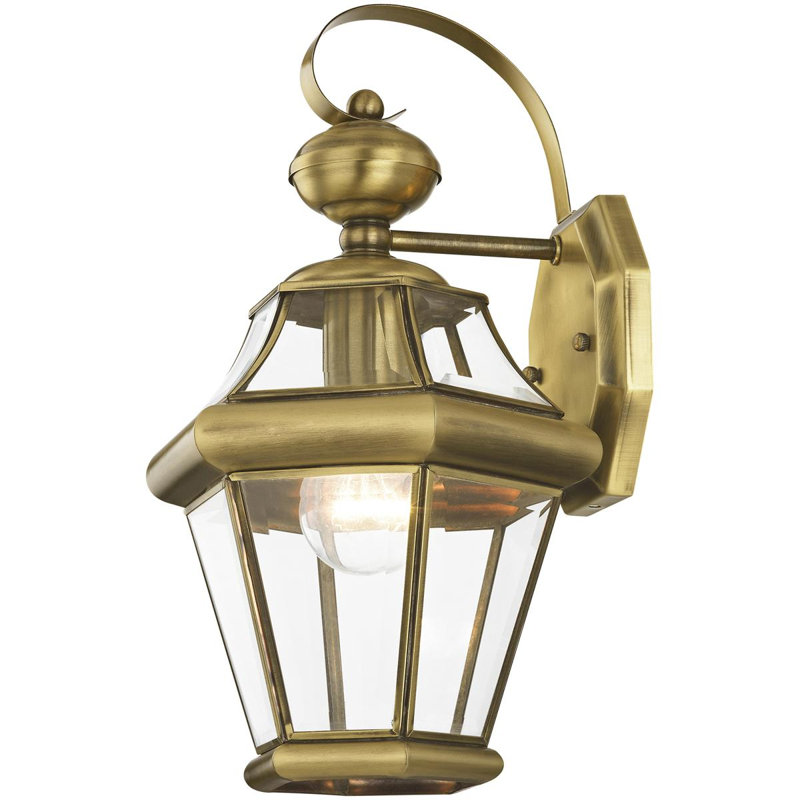 Luminaire suspendu pour lanterne murale d'extérieur 4 lumières avec abat-jour en verre biseauté transparent, Laiton antique