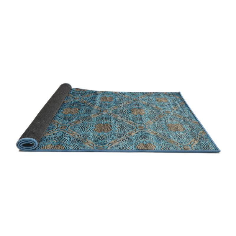 Tapis de zone bleu contemporain, Rond 6 pi