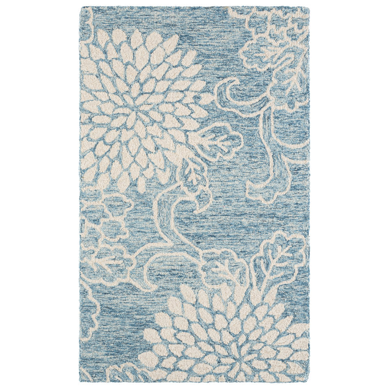 Tapis Jardin / bleu / ivoire Jardin 602, Rectangulaire 3 pi x 5 pi