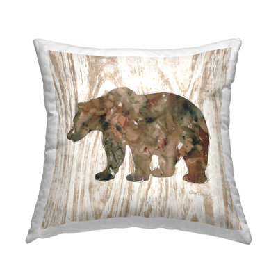 Forest Bear Watercolor Silhouette Rustic Grain Pattern Decorative Printed Throw Pillow By Carol Robinson