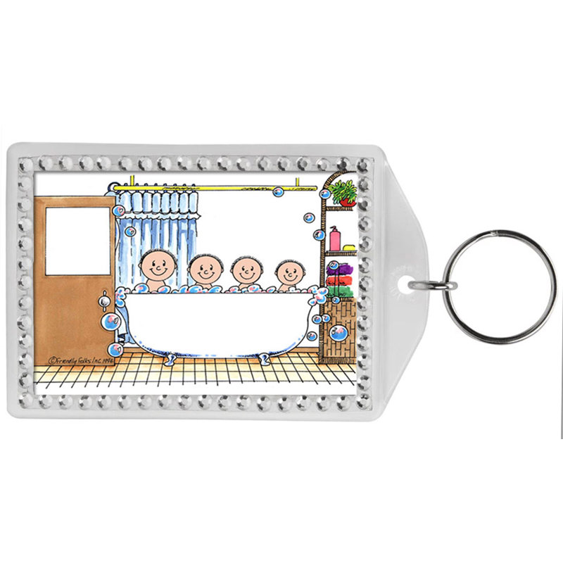 Porte-clés personnalisé et personnalisé - Folks Tub Time - Trois enfants, avec papa, Oui