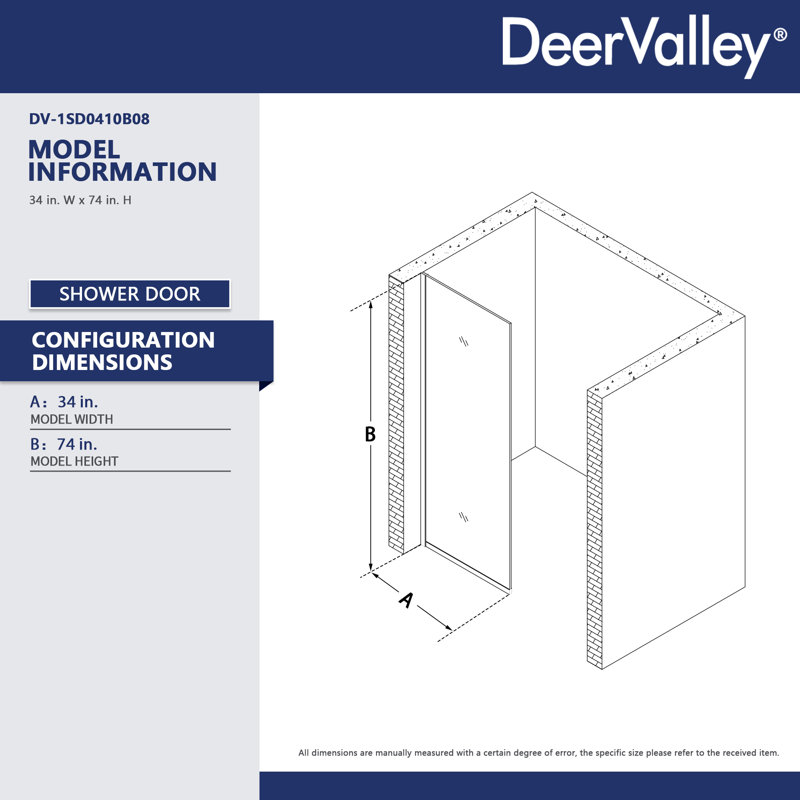 DV-1SD0410B08 34" W × 74" H Matte Black Semi-Framed Fixed Shower Screen