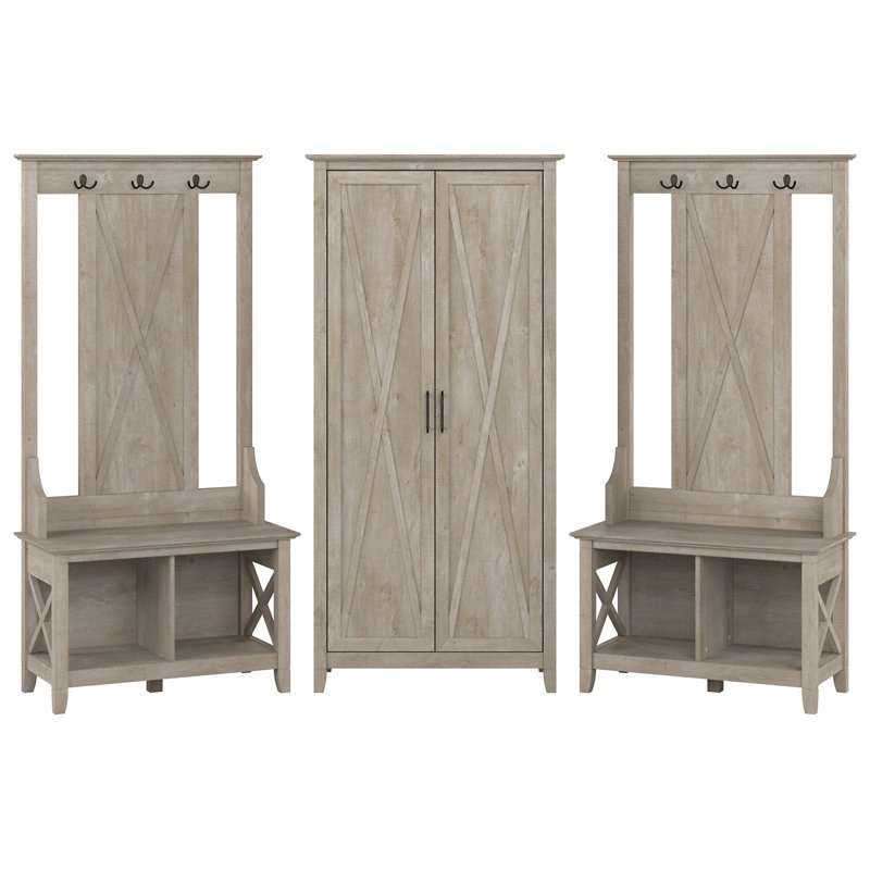 Huckins Hall Tree 31.69'' Wide with Bench and Shoe Storage, Washed Gray