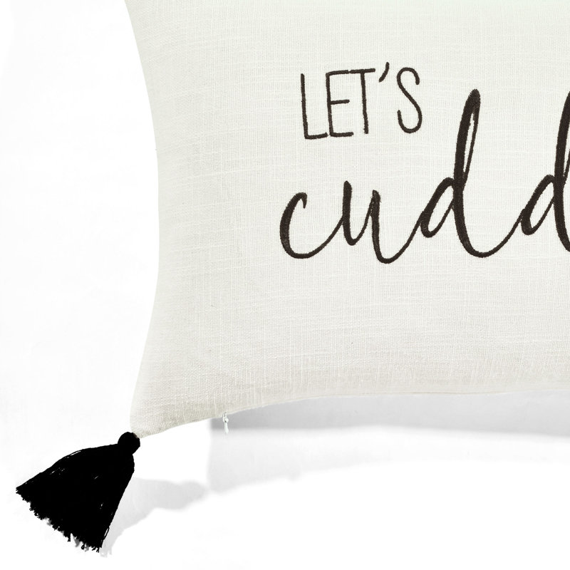 Let's Cuddle Embroidered Off-White Cotton Throw Pillow