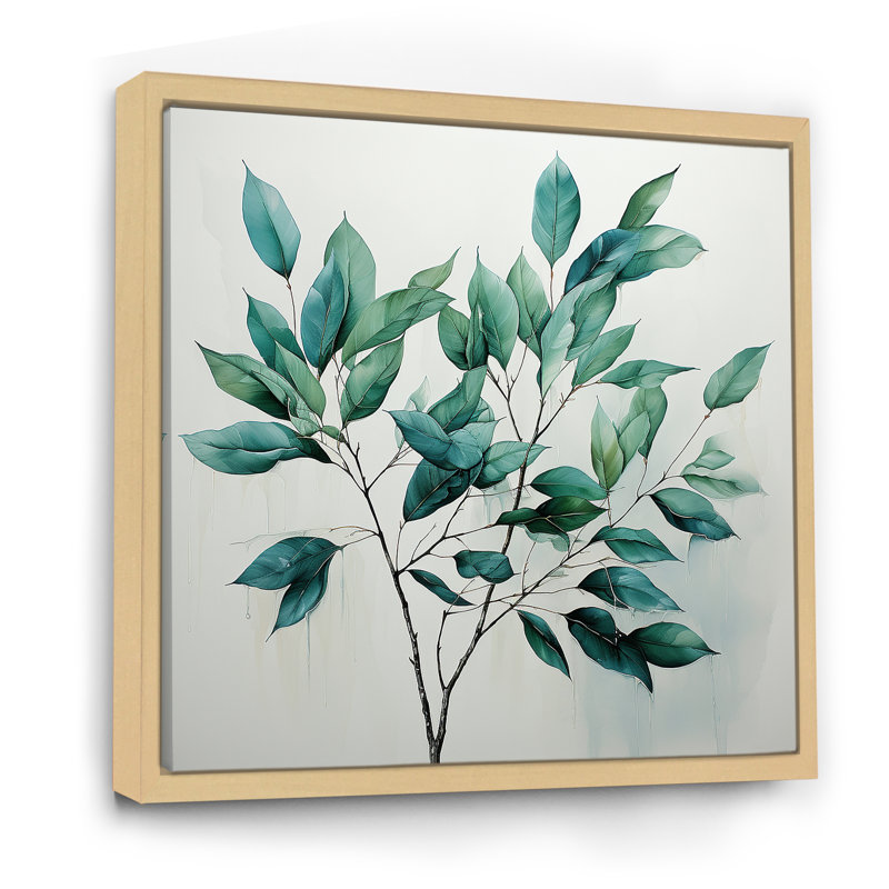 «Teal Tenderness Subtle Leaf Impressions I», reproduction sur toile, Cadre naturel flottant, H 30 po x l 30 po