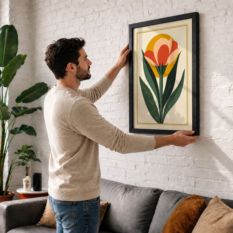 Stylised Bloom Botanical - Framed Print, Walnut, A3 - 42.0 x 29.7 cm