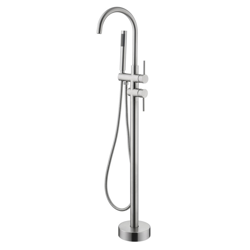 Robinet de baignoire en nickel brossé avec douche à main et aérateur autonettoyant - mécanisme de régulation de l'eau du robinet